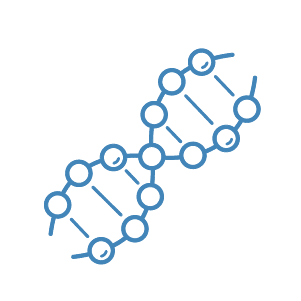 Blaues Icon mit einem DNA-Strang, der die Basenpaare und Wasserstoffbrückenbindungen enthält