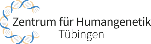 Logo des Zentrums für Humangenetik Tübingen mit blau-beiger DNA